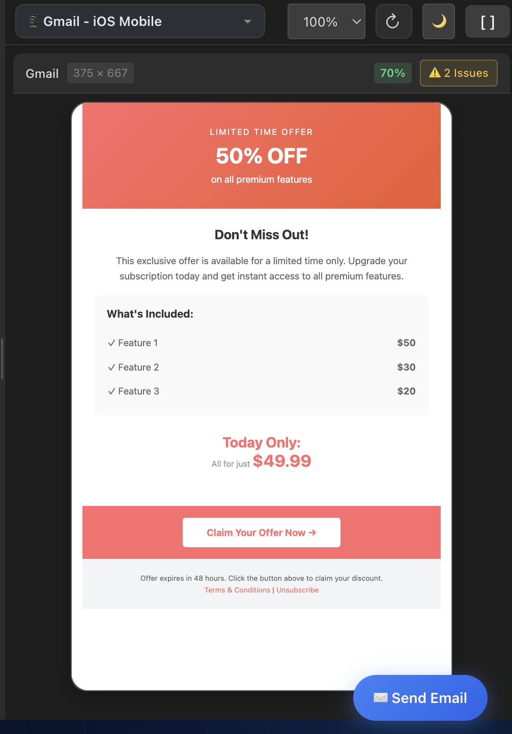 MailViewr light mode preview of a promotional email template